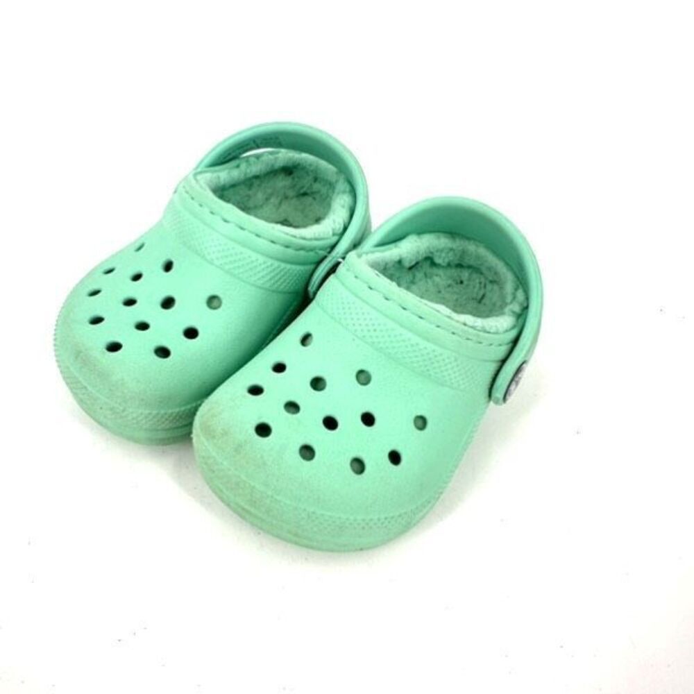 Crocs Toddler Classic‎ Fuzzy Lined Clog Slip On Shoes Mint Green Size 5 toddler